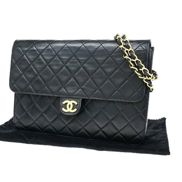 CHANEL CC Matelasse 25 Single Flap Chain Shoulder Bag Leather Blue - Picture 1 of 15